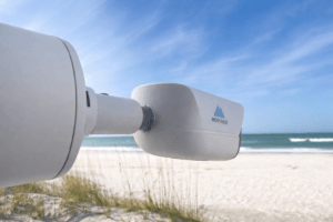 Security camera system mounted to monitor property activity